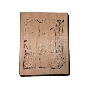 Vintage Hippo Heart Paper Bag Wood Rubber Stamp Uninked 3.75"